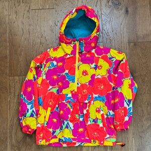 Vibrant Floral Hooded Obermeyer vintage ski jacket with pockets junior L/Women S